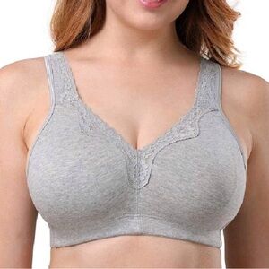TELIMUSSTO Women's 42B Grey Soft Cotton Full Coverage Wirefree Non-Padded Bra